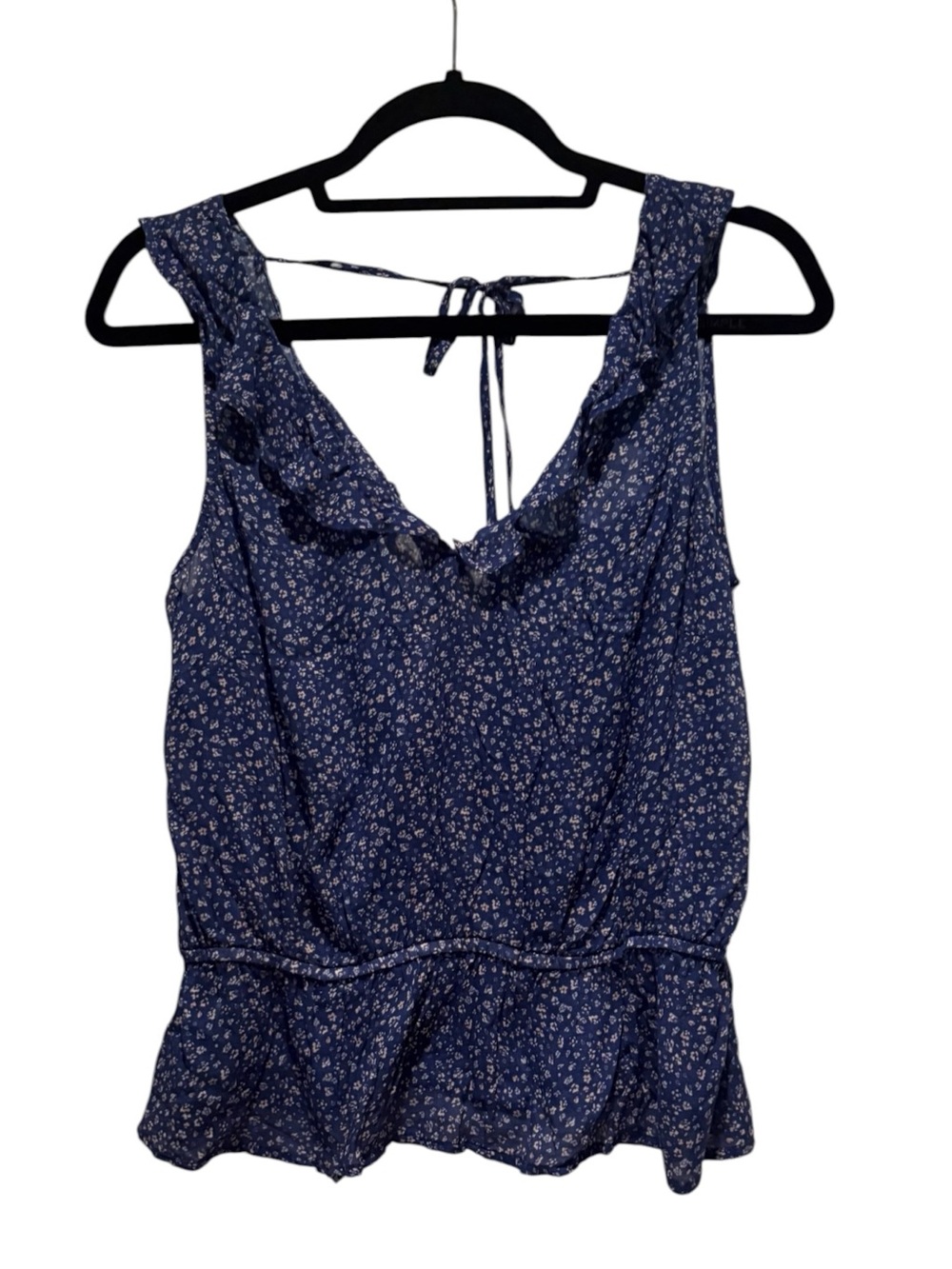 bella dahl - navy floral peplum sleeveless top. Size Small.
